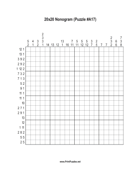 Nonogram - 20x20 - A17 Printable Puzzle