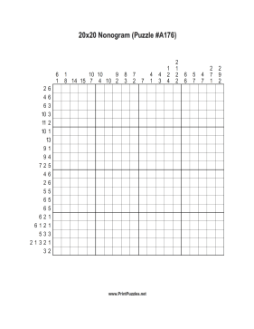 Nonogram - 20x20 - A176 Printable Puzzle