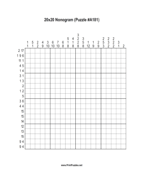 Nonogram - 20x20 - A181 Printable Puzzle