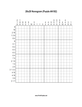 Nonogram - 20x20 - A182 Printable Puzzle
