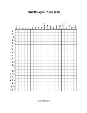 Nonogram - 20x20 - A19 Printable Puzzle