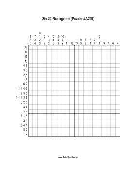 Nonogram - 20x20 - A209 Printable Puzzle