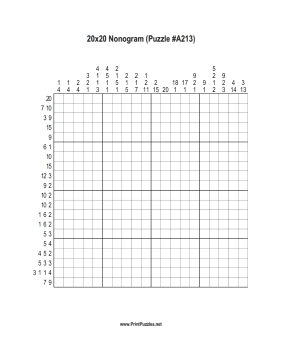 Nonogram - 20x20 - A213 Printable Puzzle