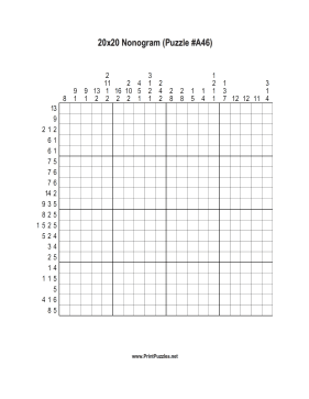 Nonogram - 20x20 - A46 Printable Puzzle