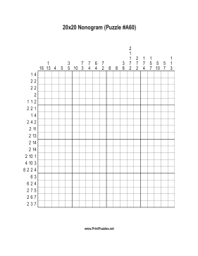Nonogram - 20x20 - A60 Printable Puzzle