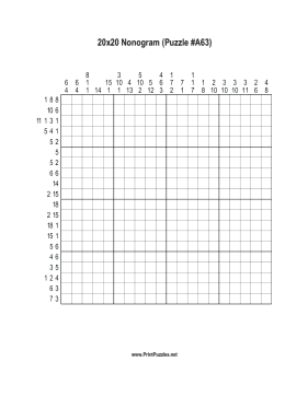 Nonogram - 20x20 - A63 Printable Puzzle