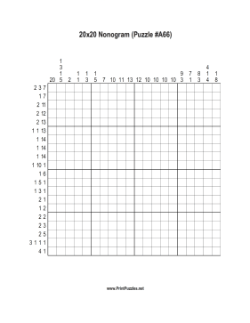 Nonogram - 20x20 - A66 Printable Puzzle