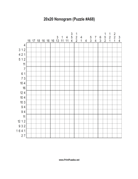 Nonogram - 20x20 - A68 Printable Puzzle