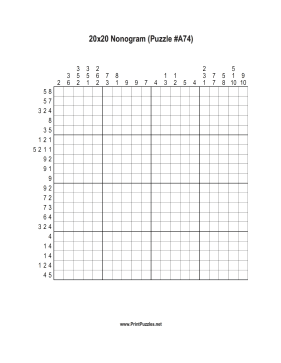 Nonogram - 20x20 - A74 Printable Puzzle