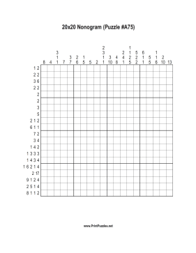 Nonogram - 20x20 - A75 Printable Puzzle
