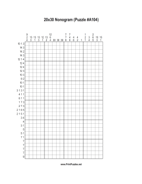 Nonogram - 20x30 - A104 Printable Puzzle