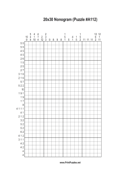 Nonogram - 20x30 - A112 Printable Puzzle