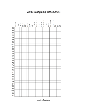 Nonogram - 20x30 - A124 Printable Puzzle