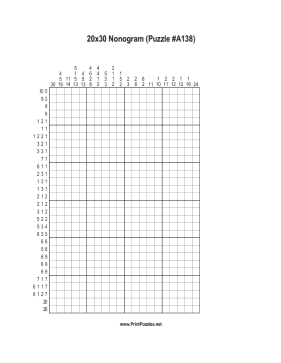 Nonogram - 20x30 - A138 Printable Puzzle