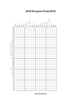 Nonogram - 20x30 - A15 Printable Puzzle