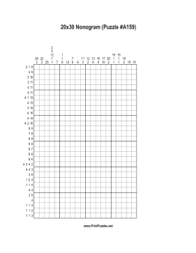 Nonogram - 20x30 - A159 Printable Puzzle