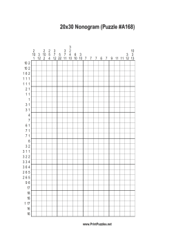 Nonogram - 20x30 - A168 Printable Puzzle