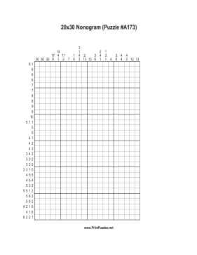 Nonogram - 20x30 - A173 Printable Puzzle
