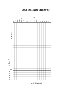 Nonogram - 20x30 - A194 Printable Puzzle
