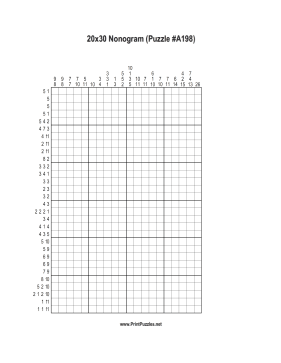 Nonogram - 20x30 - A198 Printable Puzzle