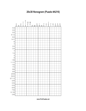 Nonogram - 20x30 - A216 Printable Puzzle