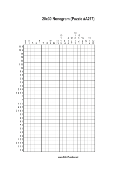 Nonogram - 20x30 - A217 Printable Puzzle