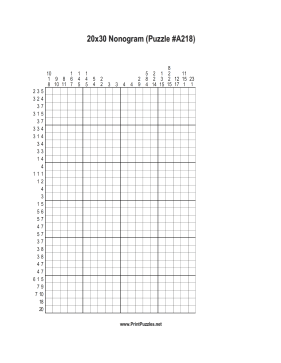 Nonogram - 20x30 - A218 Printable Puzzle