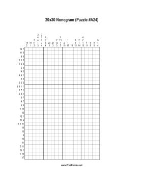 Nonogram - 20x30 - A24 Printable Puzzle