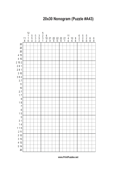 Nonogram - 20x30 - A43 Printable Puzzle
