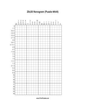 Nonogram - 20x30 - A44 Printable Puzzle