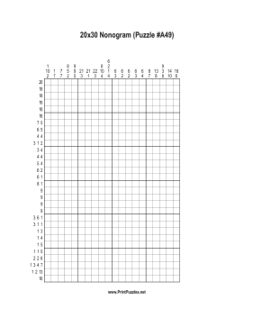 Nonogram - 20x30 - A49 Printable Puzzle