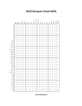 Nonogram - 20x30 - A54 Printable Puzzle