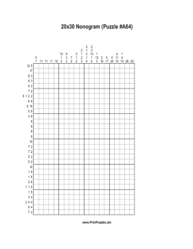 Nonogram - 20x30 - A64 Printable Puzzle