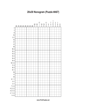 Nonogram - 20x30 - A67 Printable Puzzle