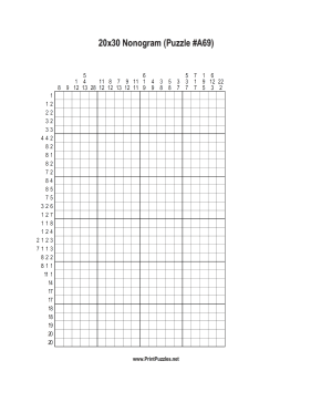 Nonogram - 20x30 - A69 Printable Puzzle