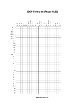 Nonogram - 20x30 - A80 Printable Puzzle
