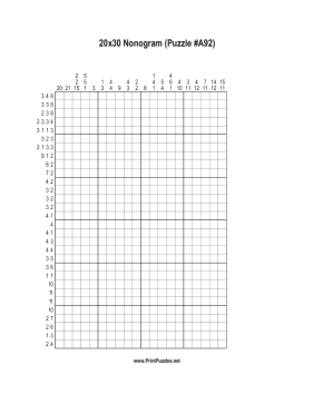 Nonogram - 20x30 - A92 Printable Puzzle