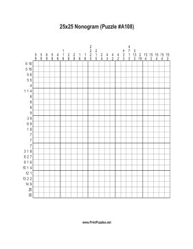 Nonogram - 25x25 - A108 Printable Puzzle