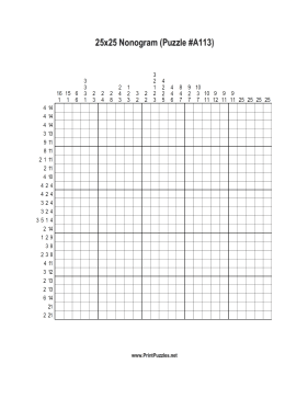 Nonogram - 25x25 - A113 Printable Puzzle