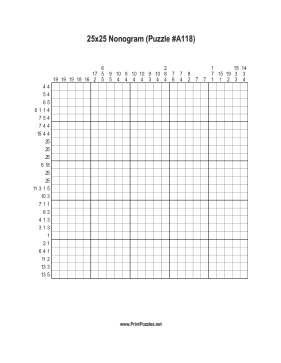 Nonogram - 25x25 - A118 Printable Puzzle