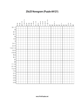 Nonogram - 25x25 - A121 Printable Puzzle