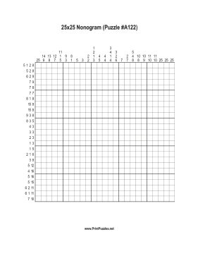 Nonogram - 25x25 - A122 Printable Puzzle