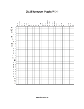 Nonogram - 25x25 - A134 Printable Puzzle