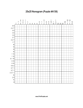 Nonogram - 25x25 - A136 Printable Puzzle