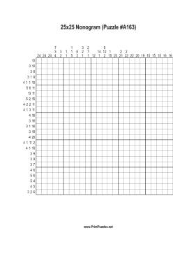 Nonogram - 25x25 - A163 Printable Puzzle