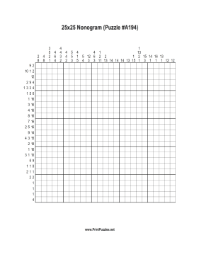 Nonogram - 25x25 - A194 Printable Puzzle