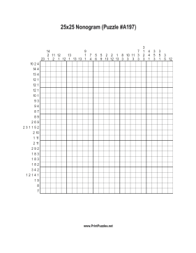 Nonogram - 25x25 - A197 Printable Puzzle