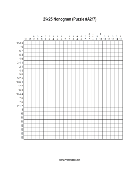 Nonogram - 25x25 - A217 Printable Puzzle