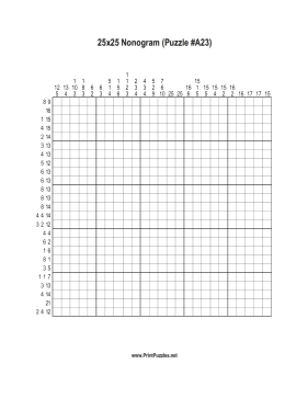 Nonogram - 25x25 - A23 Printable Puzzle