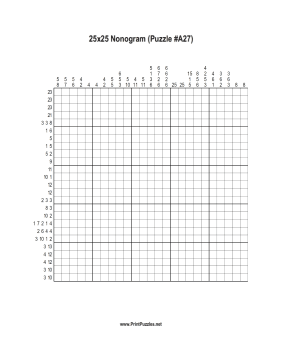 Nonogram - 25x25 - A27 Printable Puzzle